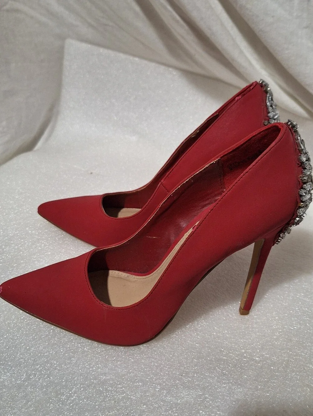 Red Jeweled Pointed-Toe Stiletto Pumps - Women